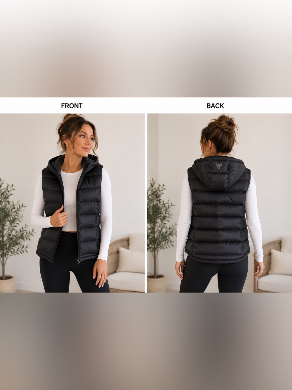 Aritzia Black Puffer Vest with Hood